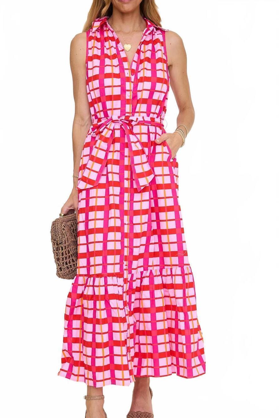 NEW SUGARLIPS darvy checker cileah collared maxi dress in pink